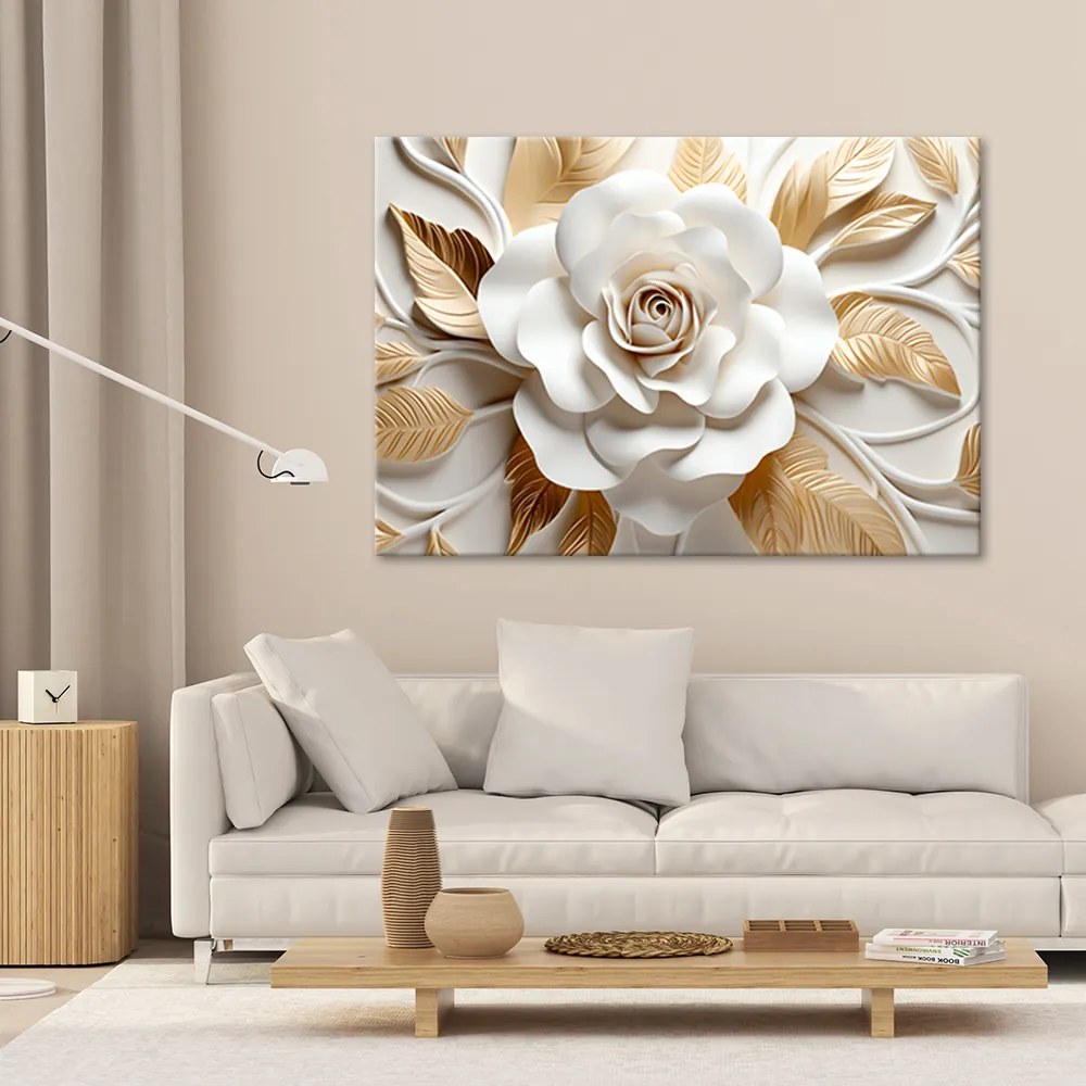 Gario Vászonkép Fehér virág és arany levelek Méret: 90 x 60 cm