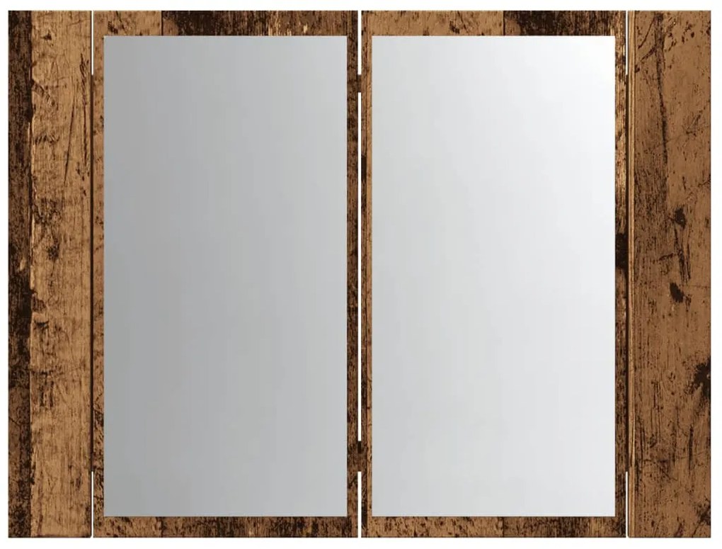 antik fa színű szerelt fa tükörszekrény LED-del 60x12x45cm