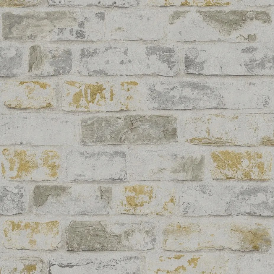 Fali tapéta tégla loft szürke-fehér sárga akcentus flizelin 10,05mx52cm