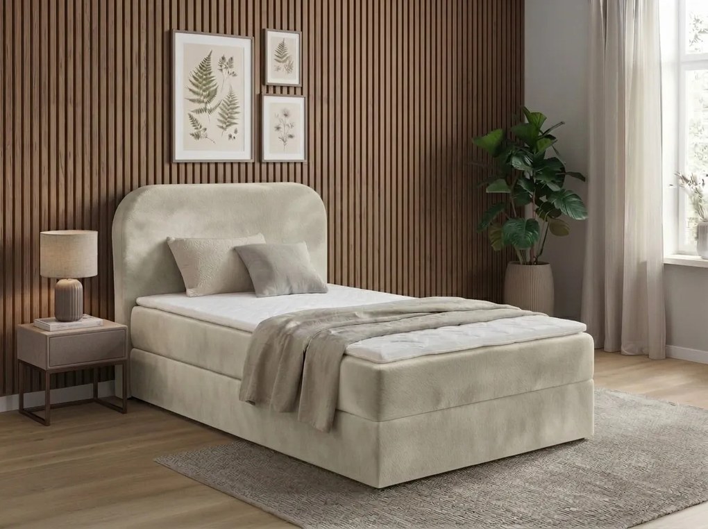 Kárpitozott boxspring ágy FORENA 90x200 cm krém színű Matrac: Bonell rugós matrac