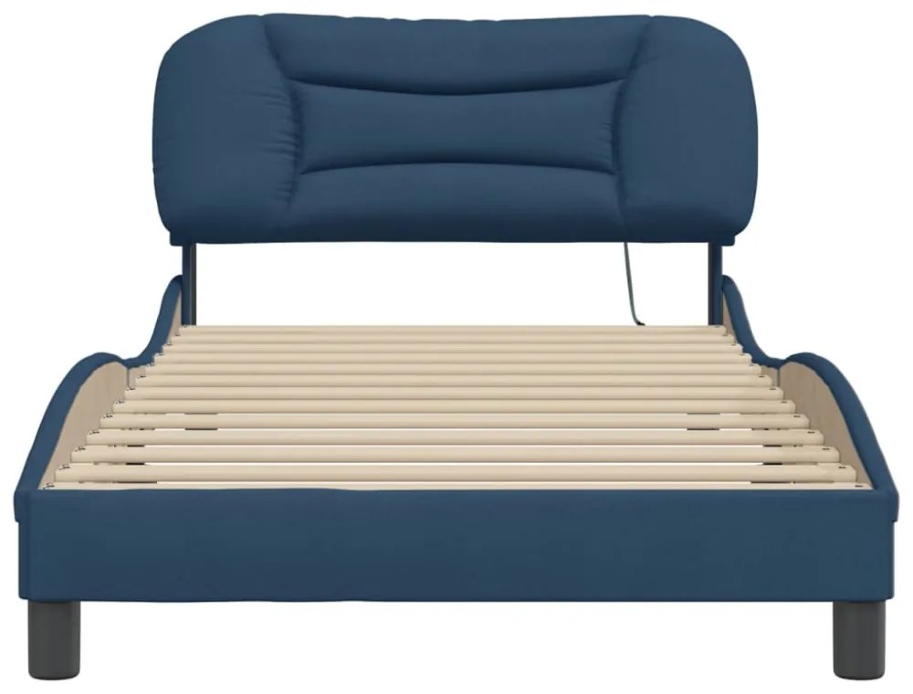 kék szövet ágykeret LED-ekkel matrac nélkül Hvar 100x200 cm