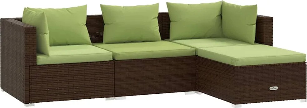 4 részes barna polyrattan kerti bútorszett párnákkal