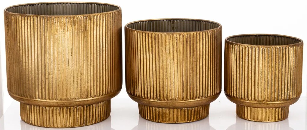 Kaspó szett 3 db-os arany fém 29x30x30 24x25.5x25.5 20.5x20x20cm