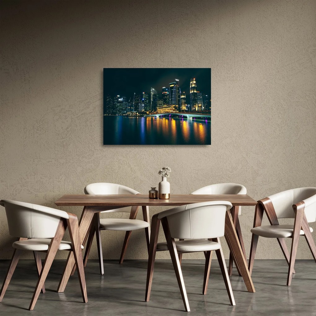 Egy kép az éjszakai Szingapúrról (üvegen) (70x50 cm)