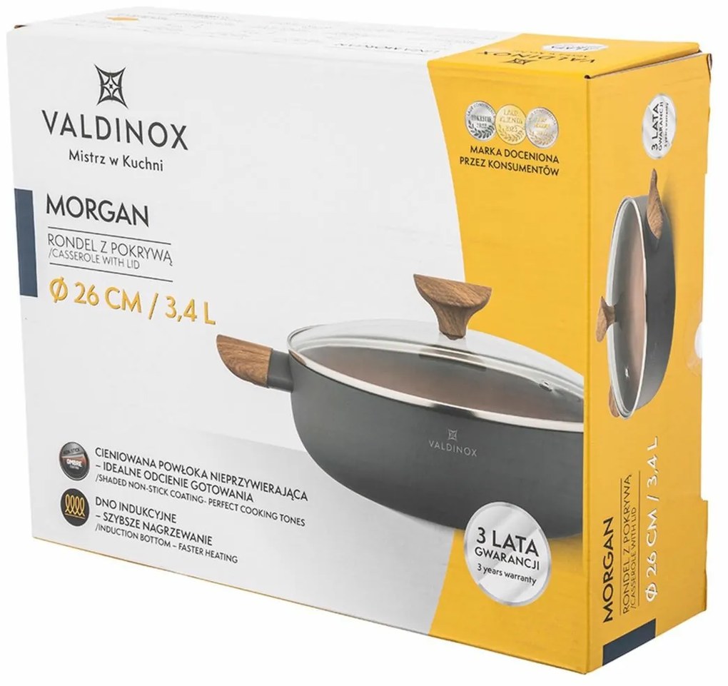 Valdinox Morgan 26 cm-es sekély serpenyő fedéllel,3,4 l