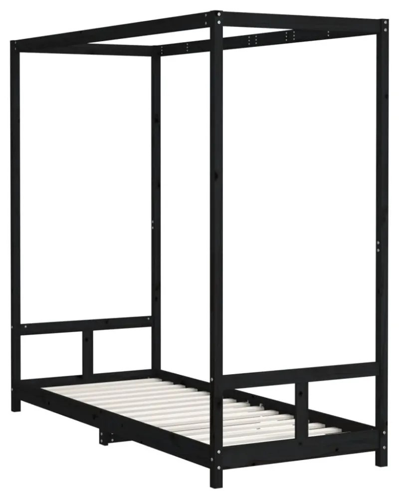 fekete tömör fenyőfa gyerekágykeret 80 x 200 cm