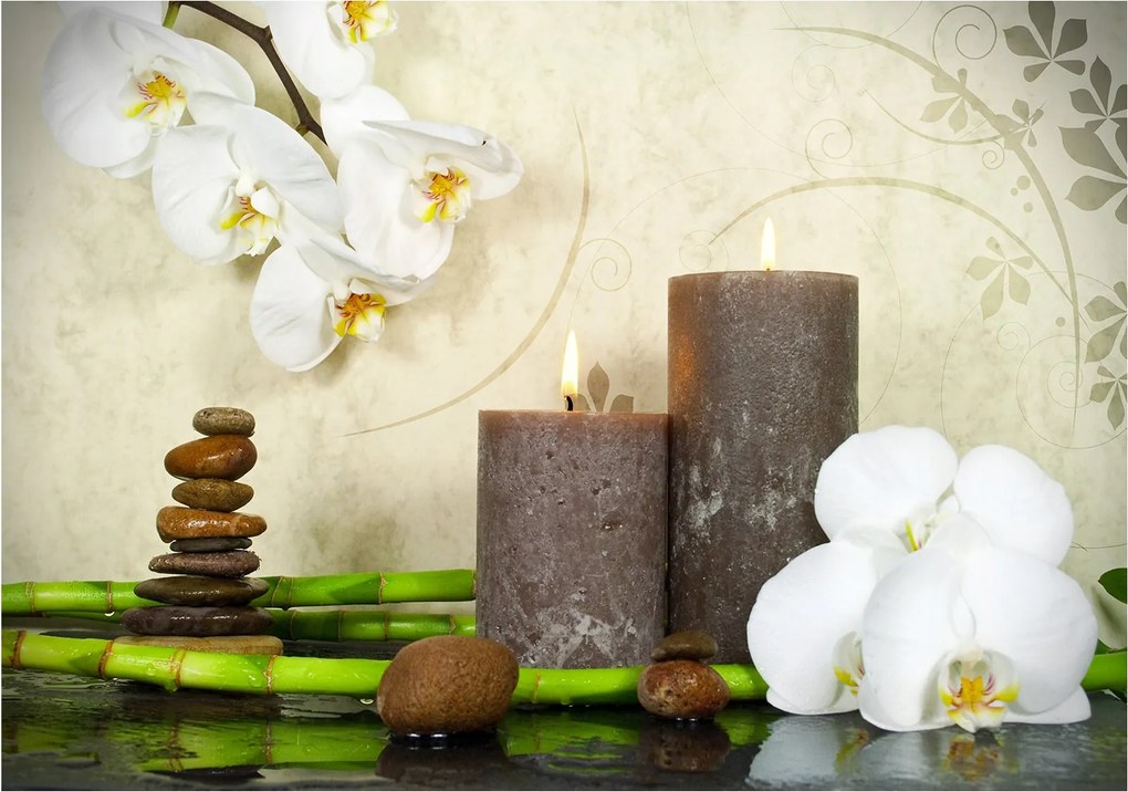 Flizelin fotótapéta Orchideák Kövek Bambusz Spa relax 368x280 +ragasztó