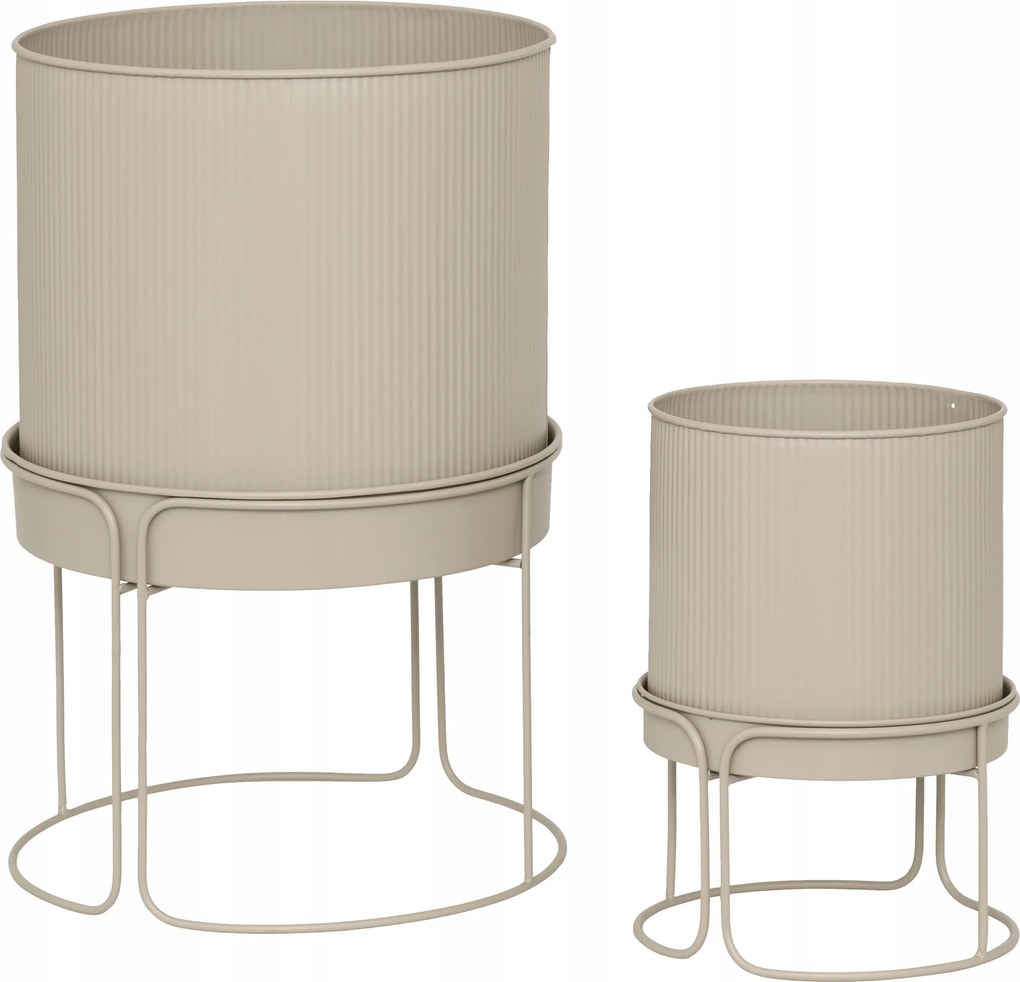 Kerti Virágtartók Fém Virágtartó Szett 2 Db-os Bézs Kerek