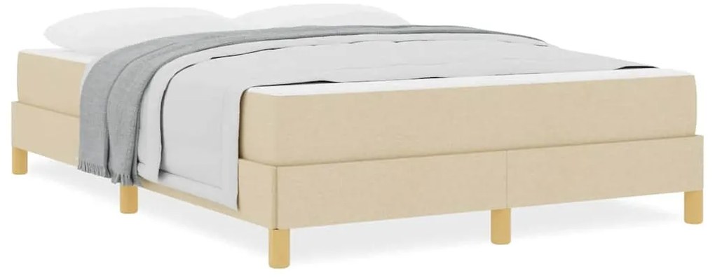 Boxrugós ágy Krém és barna 140 x 190 cm Textil és mérnöki fa
