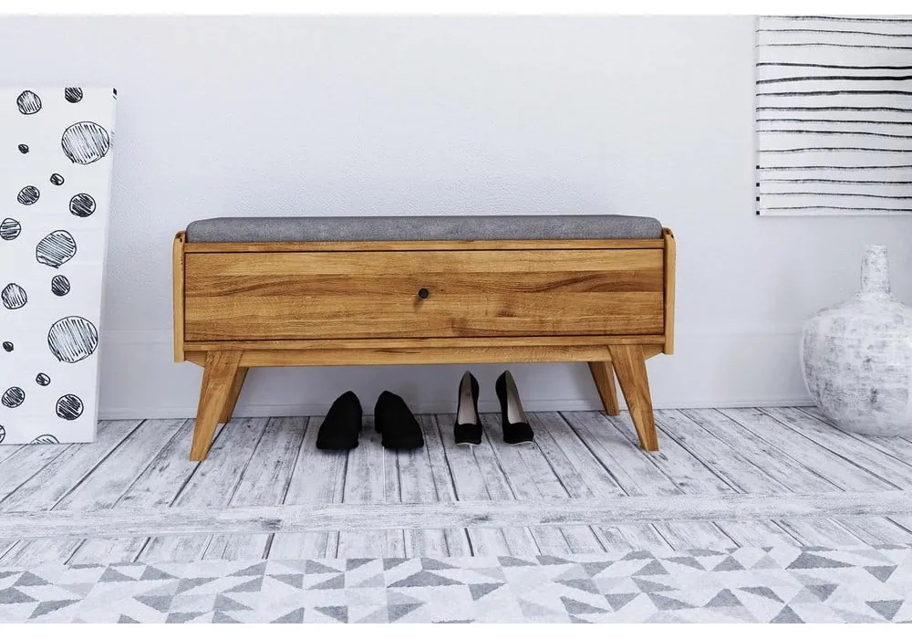 Tölgyfa pad tárolóhellyel, világosszürke ülőrésszel Retro - The Beds