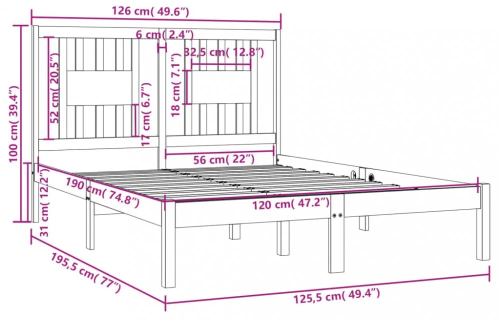 Small Double fehér tömör fa ágykeret 120 x 190 cm