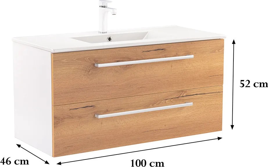 Vario Clam 100 alsó szekrény mosdóval fehér-tölgy