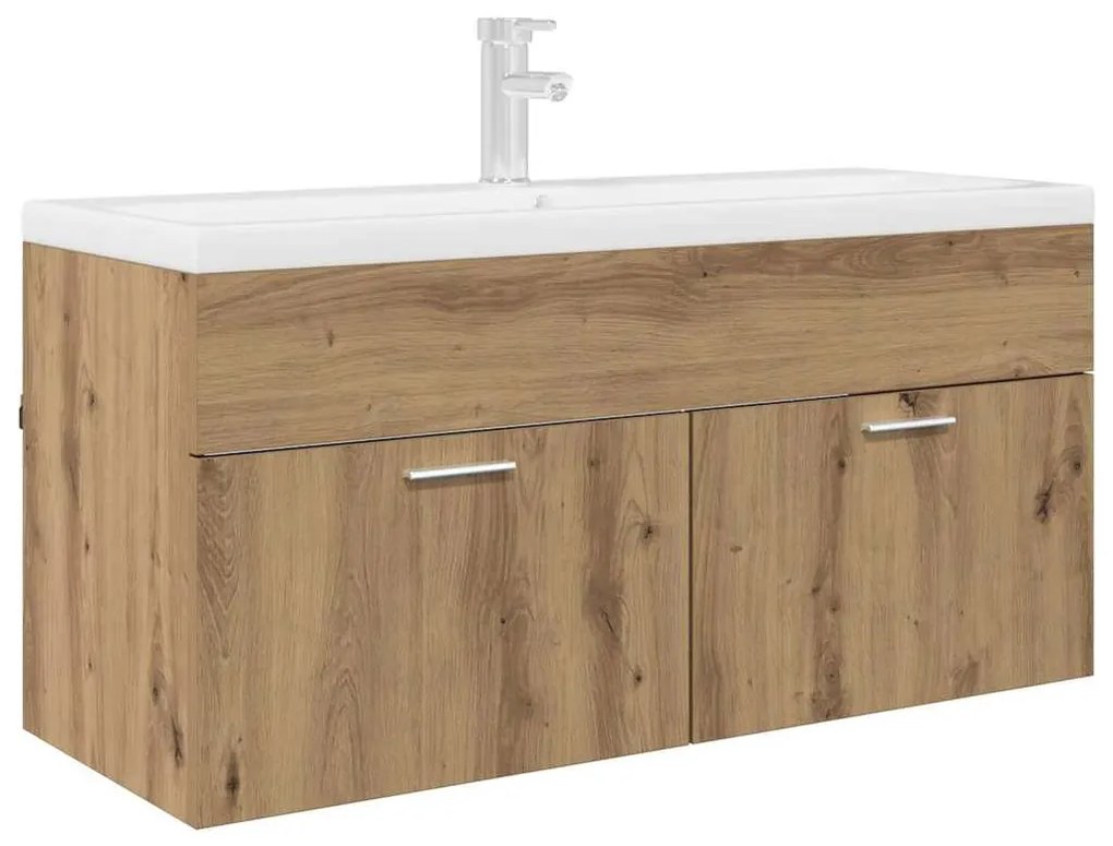 vidaXL Mosdókagyló szekrény tárolóval ajtóval Artisan tölgy Faanyag