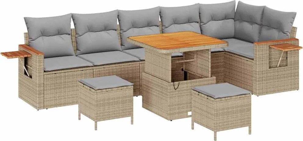 vidaXL Kerti Kanapé Szett párnával 9 pcs Beige és Világosszürke