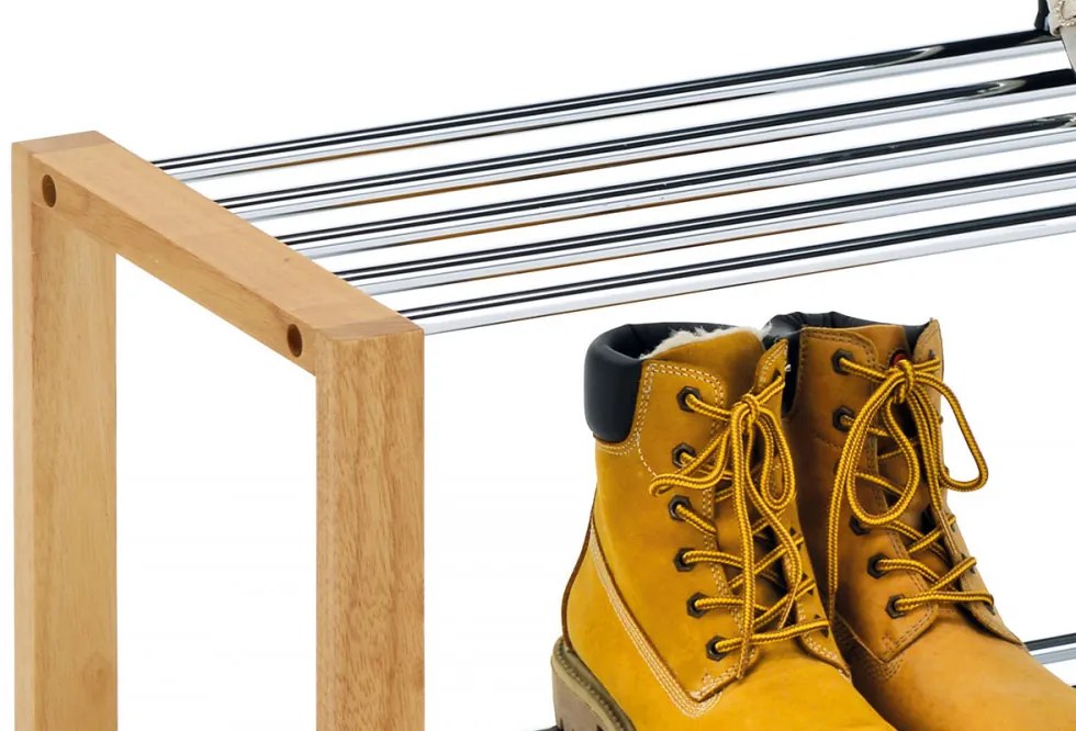 83168-11 Depozit pantofi modern cu rafturi cromate din lemn natural