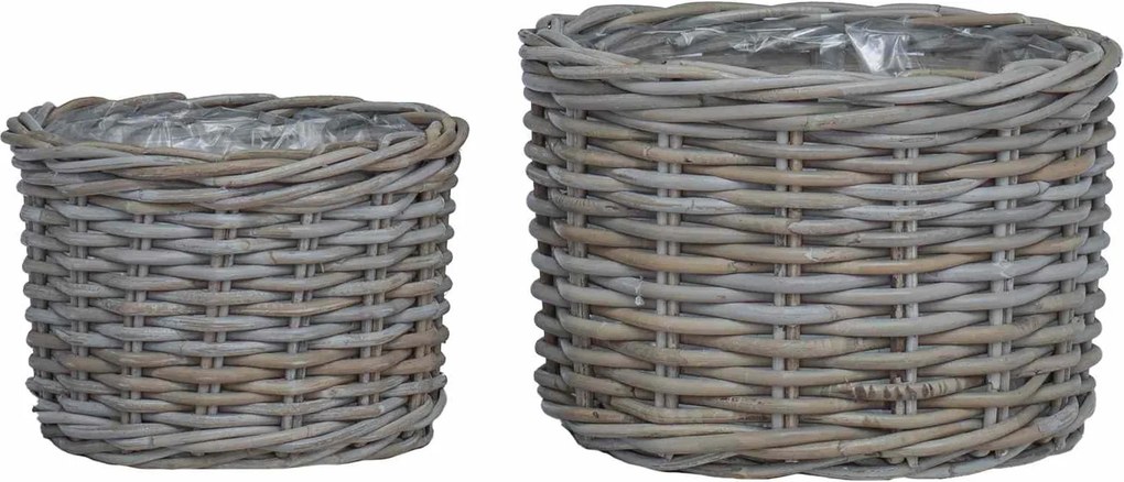 vidaXL Virágcserép kosár tárolóval 2 pcs Szürke Kubu rattán