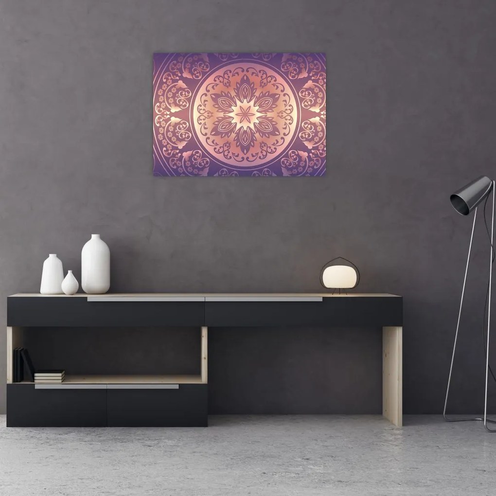 Kép - Mandala lila színátmeneten (üvegen) (70x50 cm)