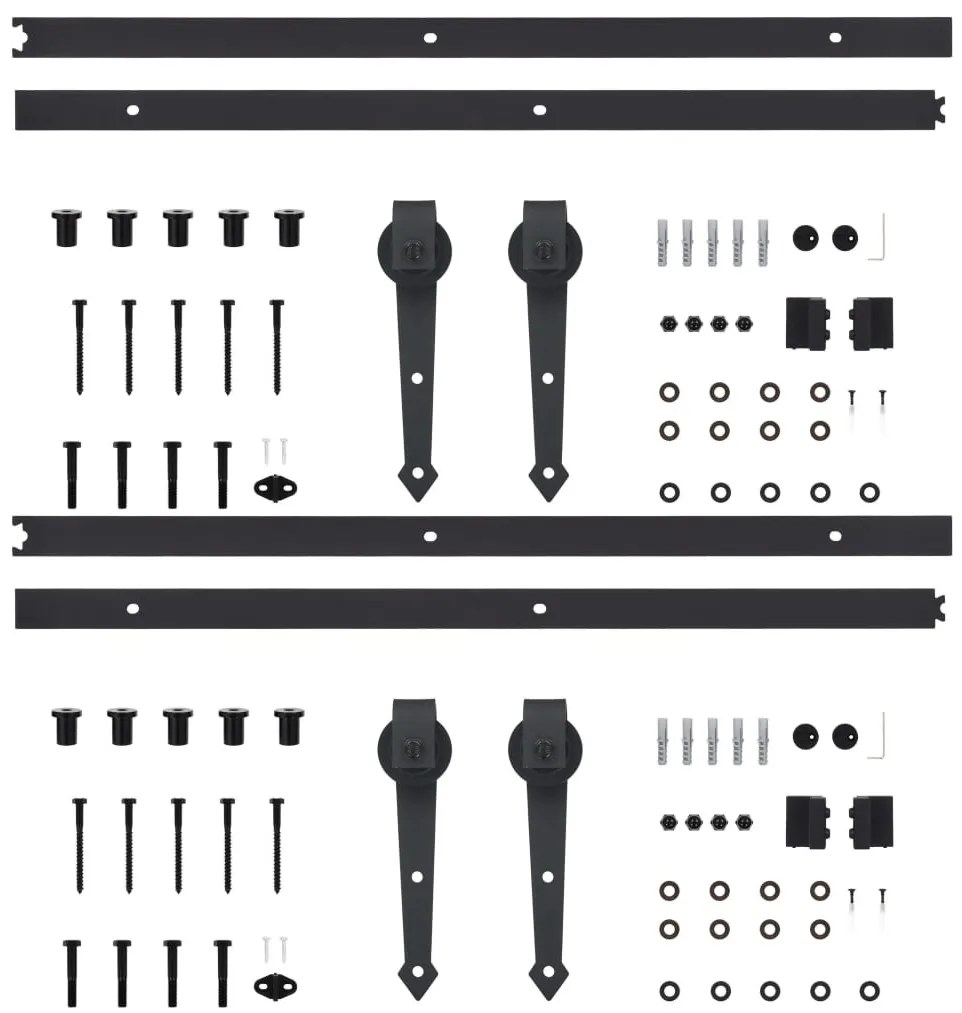 2 darabos fekete acél tolóajtó-szerelvényszett 200 cm