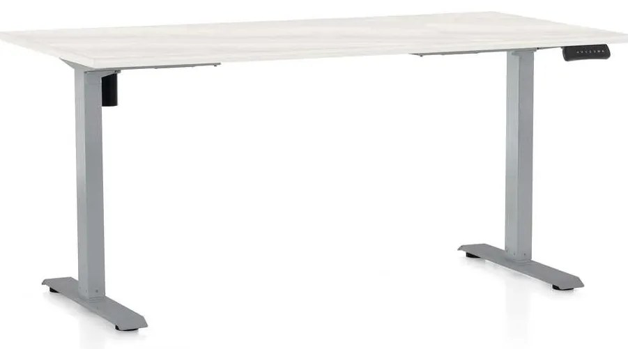 OfficeTech B állítható magasságú asztal, 160 x 80 cm, szürke alap, fehér kőris