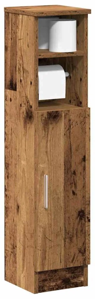 antik fa színű fürdőszobaszekrény tekercstartóval 20,5x22x90 cm