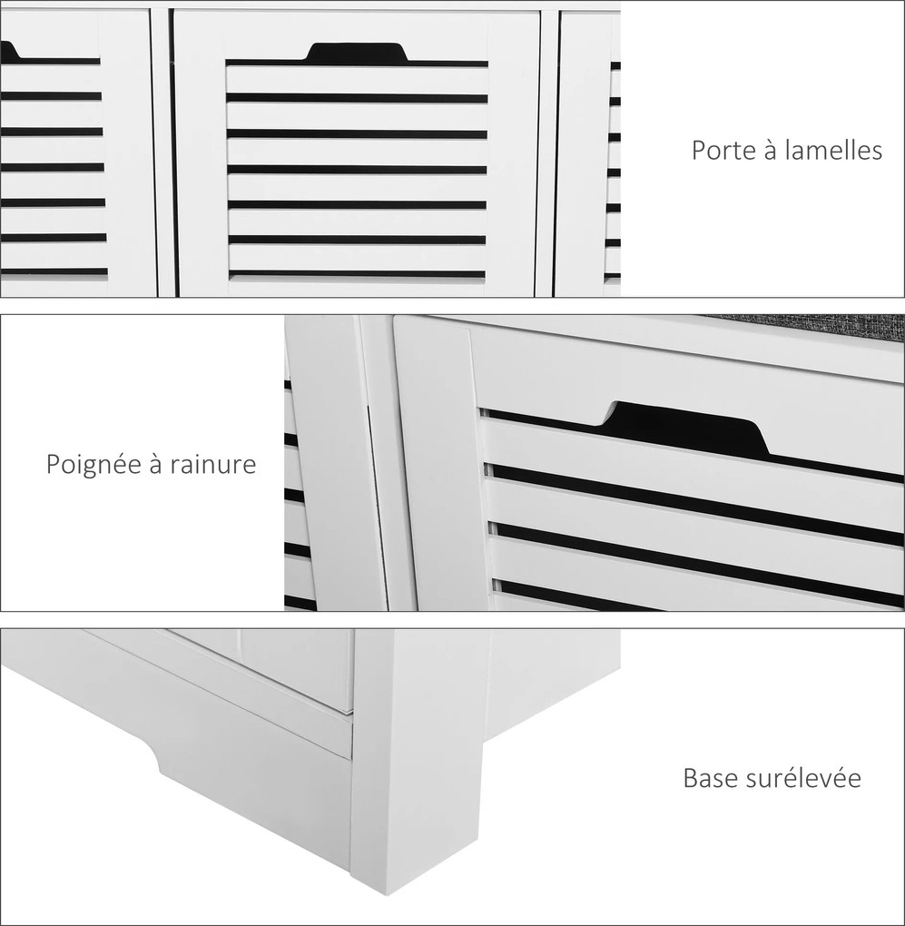 HOMCOM Cipőpad, Cipőszekrény 3 Fiókkal és Levehető Ülőpárnával, Tárolópad Előszobába, Bejárati Ajtóhoz, Hálószobába, méretei: 108L x 35W x 43H cm, feh