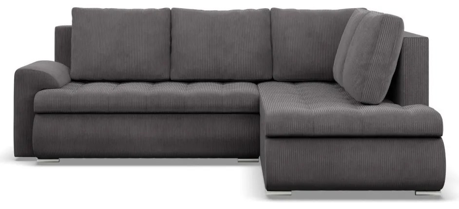 Tokio sarokkanapé, L alakú háttámlával, 2 ágyneműtartóval, kordbársony, jobboldali, szürke