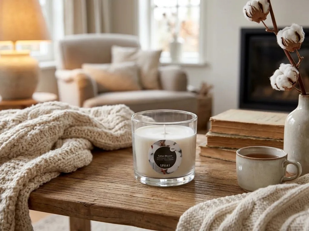 Illatos gyertya üvegben COTTON BLOSSOM 8,5 cm krém színű