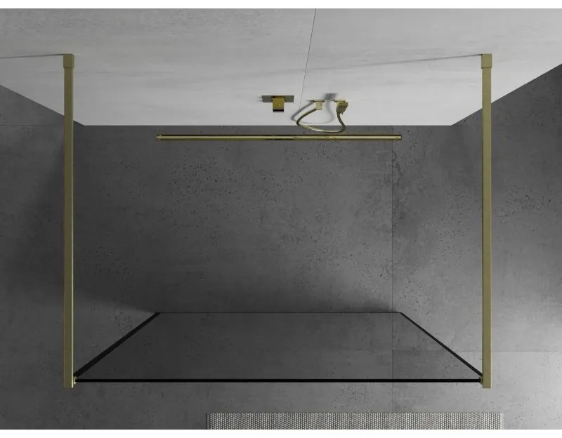 Mexen Kioto, Walk-In zuhany paraván 110 x 200 cm, 8 mm üveg fekete mintás, arany matt profil, 800-110-002-55-70