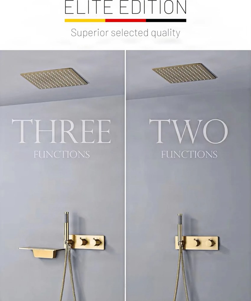 Falba süllyesztett zuhanyrendszer ELITE EDITION BCS1499-1 LED-del, termosztáttal és vízesés funkcióval, több színváltozatban — Gunmetal szürke — Két…