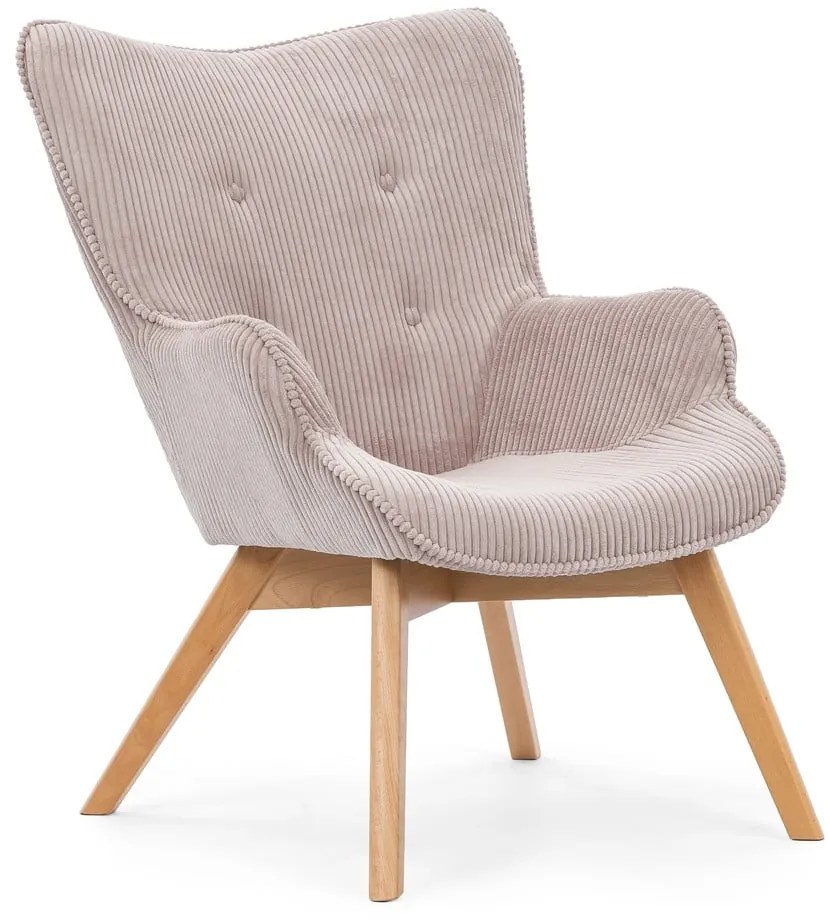 Világos rózsaszín kordbársony fotel lábtartóval Niko – Ropez