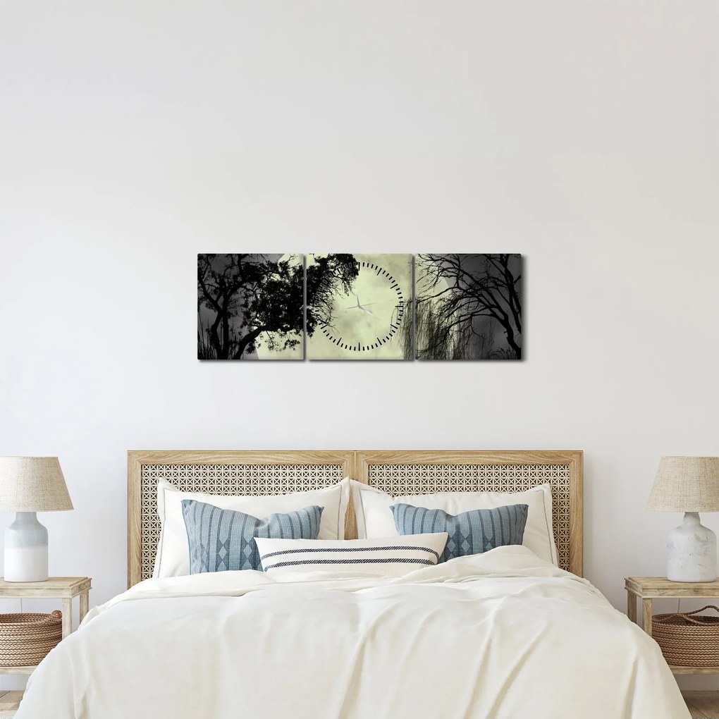 Kép - Telihold a felszín felett, fekete-fehér változat (órával) (90x30 cm)