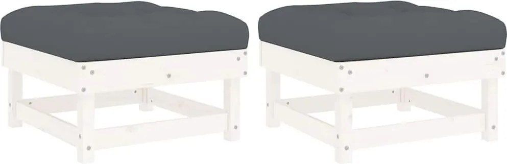 vidaXL 2 db fehér tömör fenyőfa kerti lábzsámoly párnával