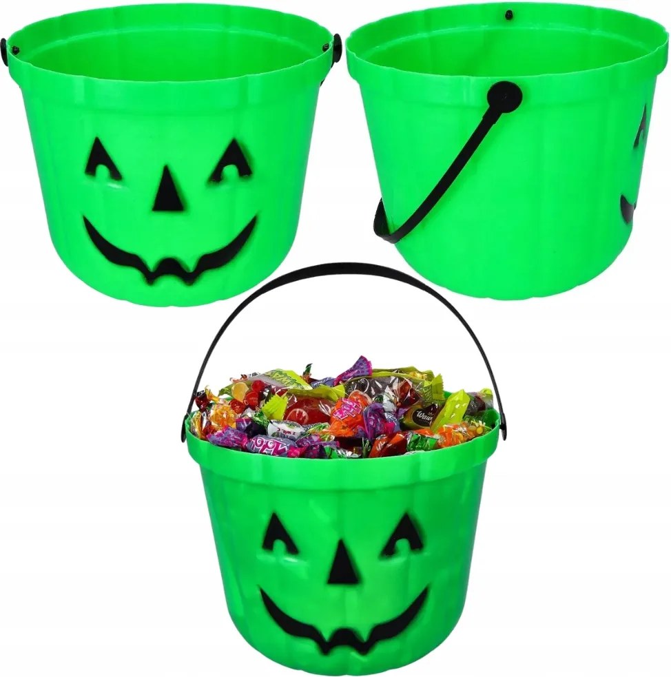 Vödör édesség vödör Neon Zöld Sütőtök Halloween 20cm