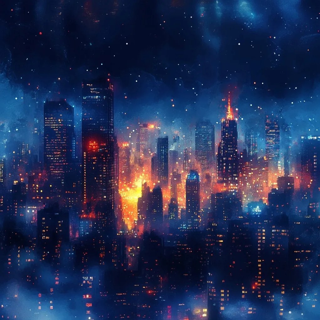 Vászonkép Canvas Város Panoráma Felhőkarcolók Éjszakai Fény Kilátás 80x80