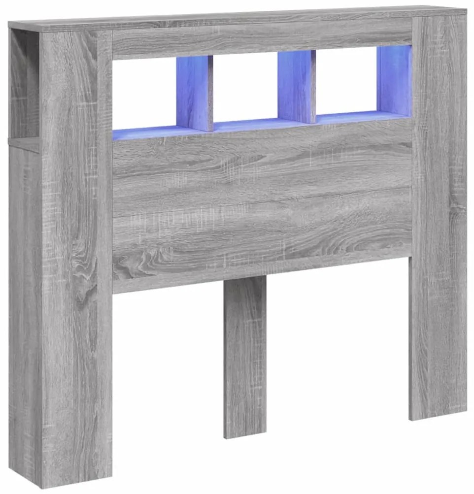 szürke sonoma szerelt fa LED-es fejtámla 120 x 18,5 x 103,5 cm