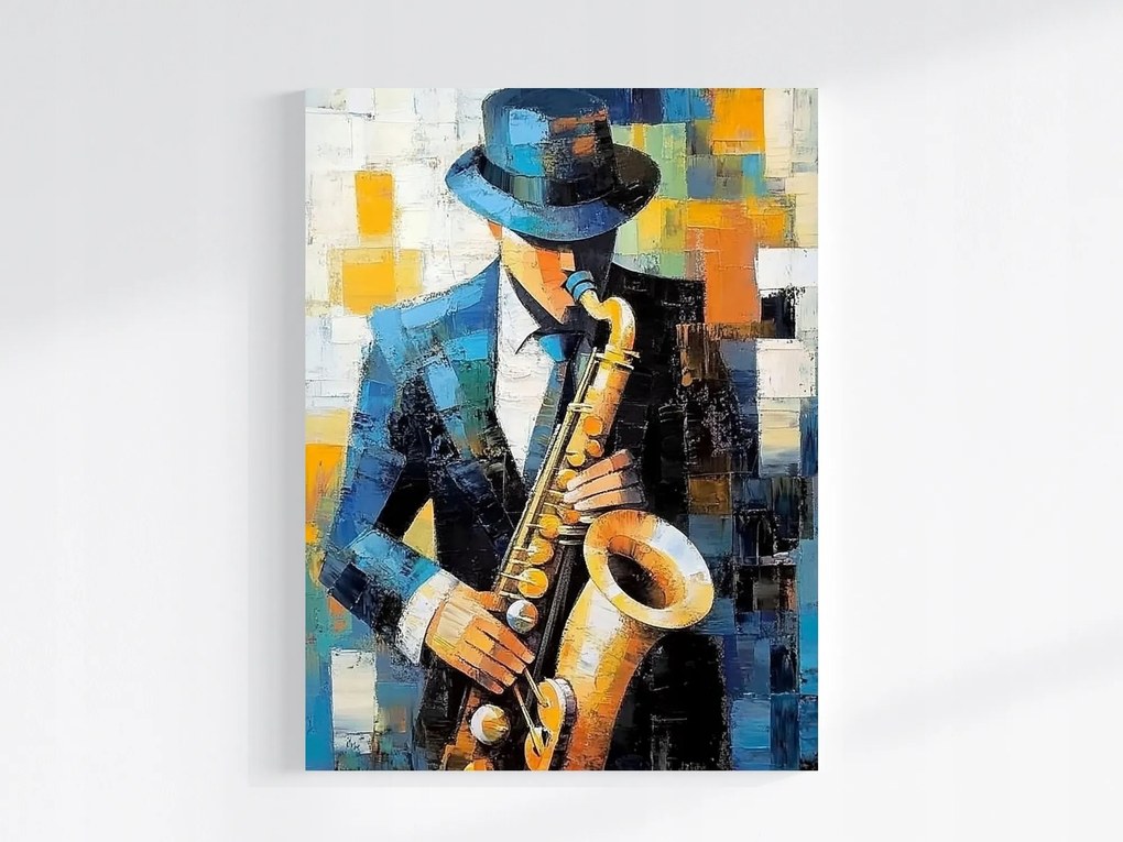 Vászonkép Canvas Kubizmus Olaj Portré Zenész Jazz Szaxofon 60x80