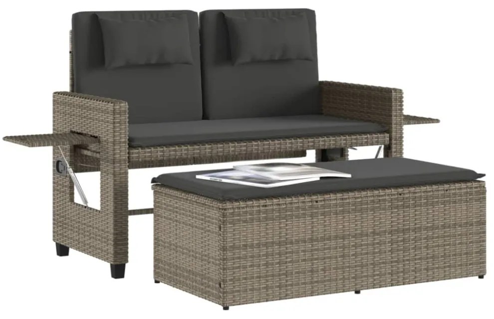 szürke polyrattan dönthető kerti pad párnával