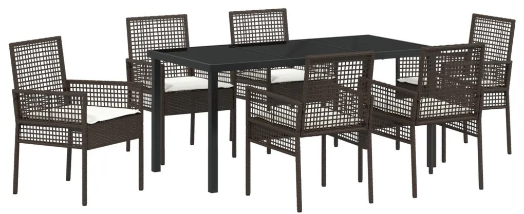 7 darabos kerti étkező szett párnákkal Barna polyrattan