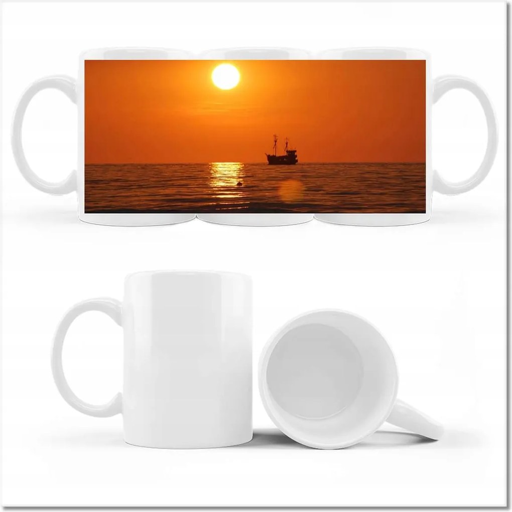 Naplemente fényképes bögre hajóval