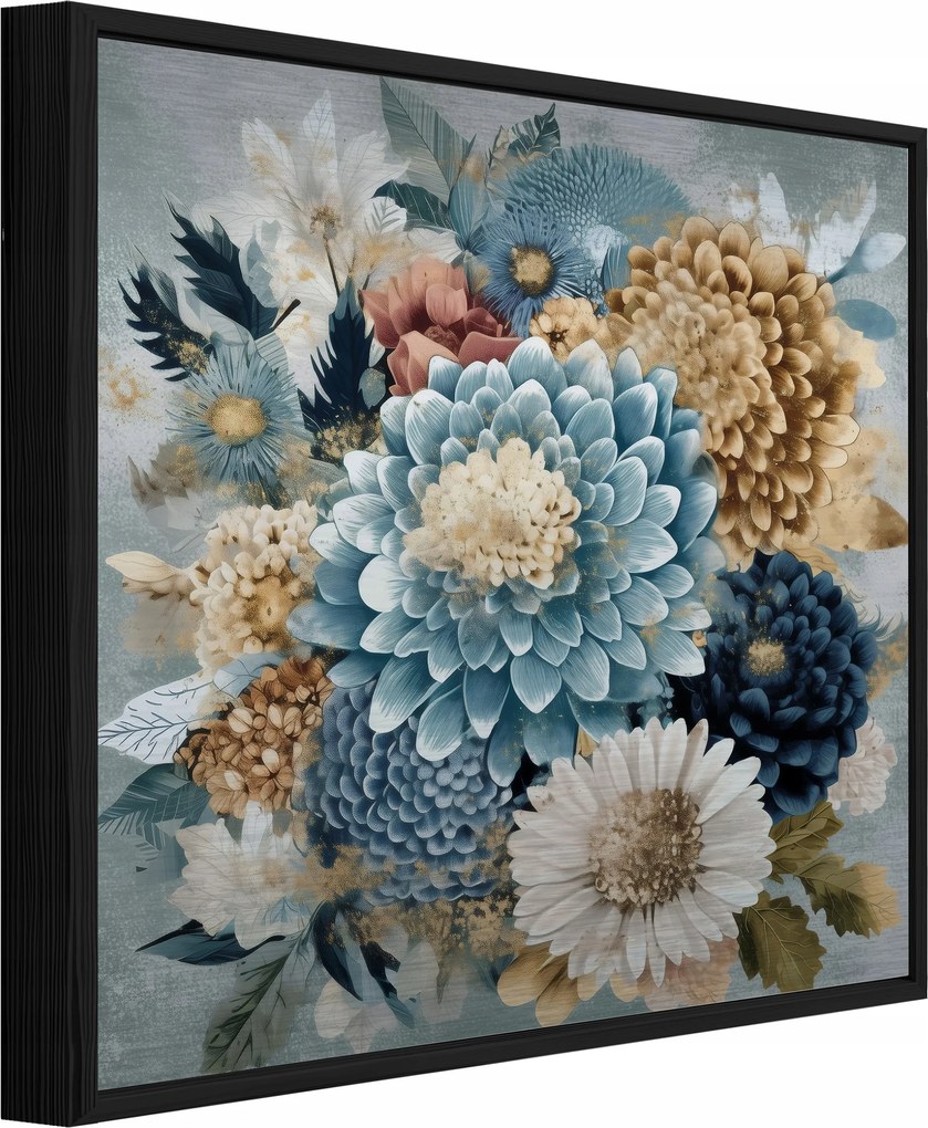 Vászonkép Fekete Keretben Fém Virágok Absztrakt Loft Nappali Hálószoba 80x80