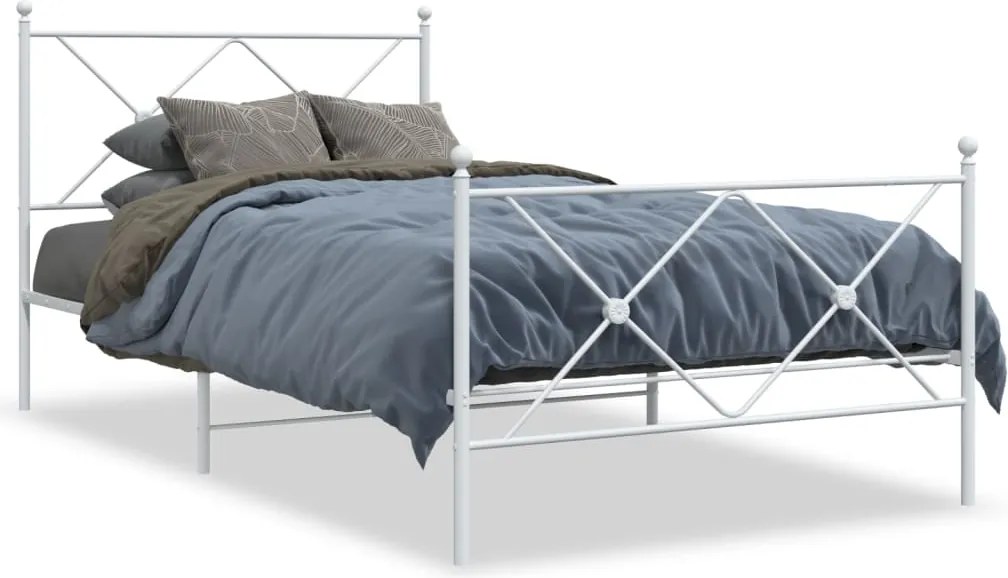 vidaXL fehér fém ágykeret fej- és lábtámlával 107 x 203 cm