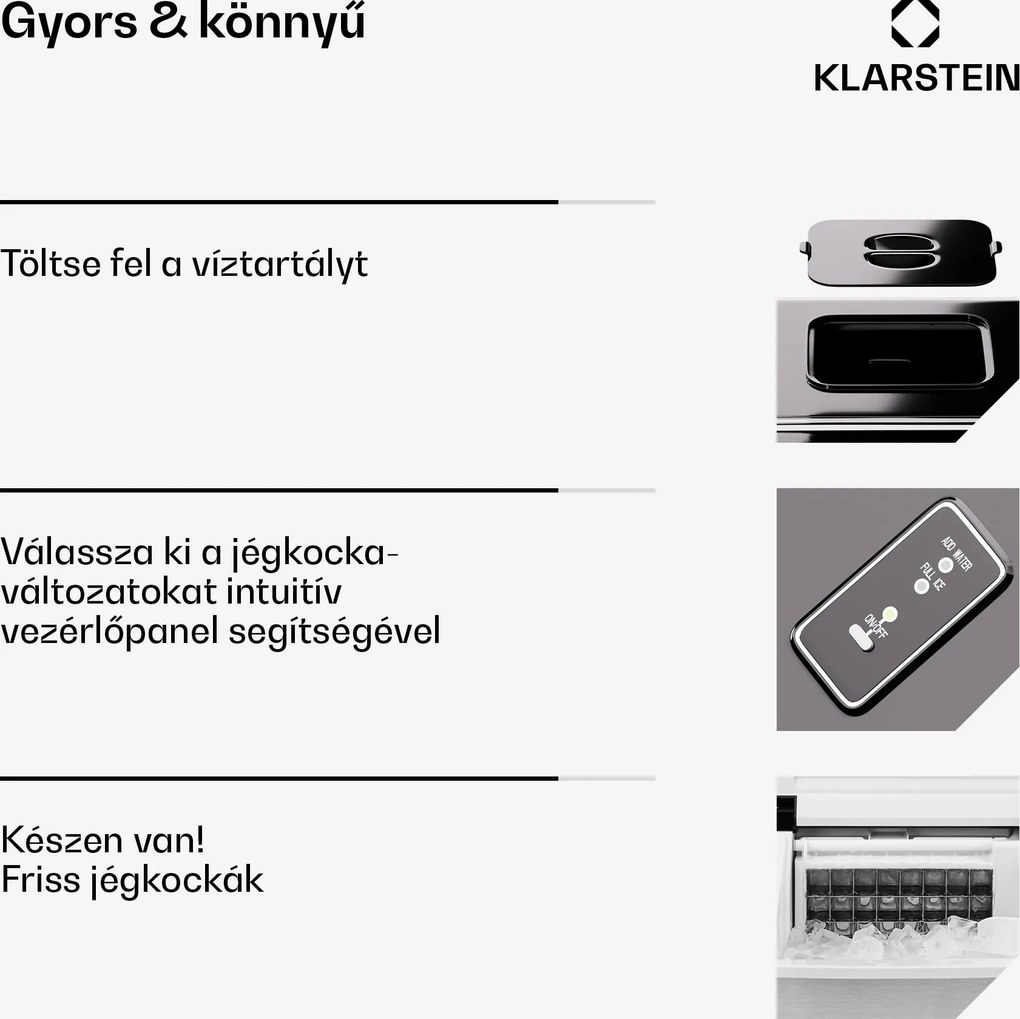 Klarstein Clearcube, jégkocka készítő, 13 kg/24 h, rozsdamentes acél, fekete