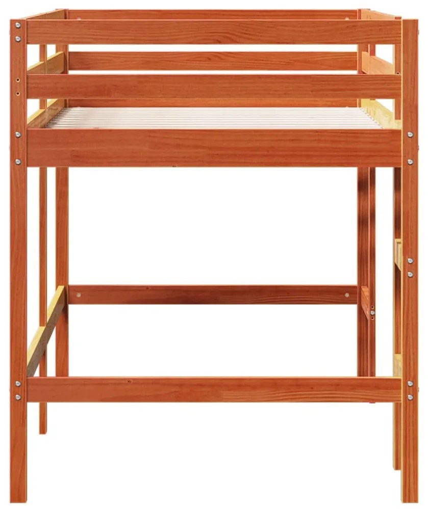 viaszbarna tömör fenyőfa gyerek galériaágy létrával 90 x 200 cm