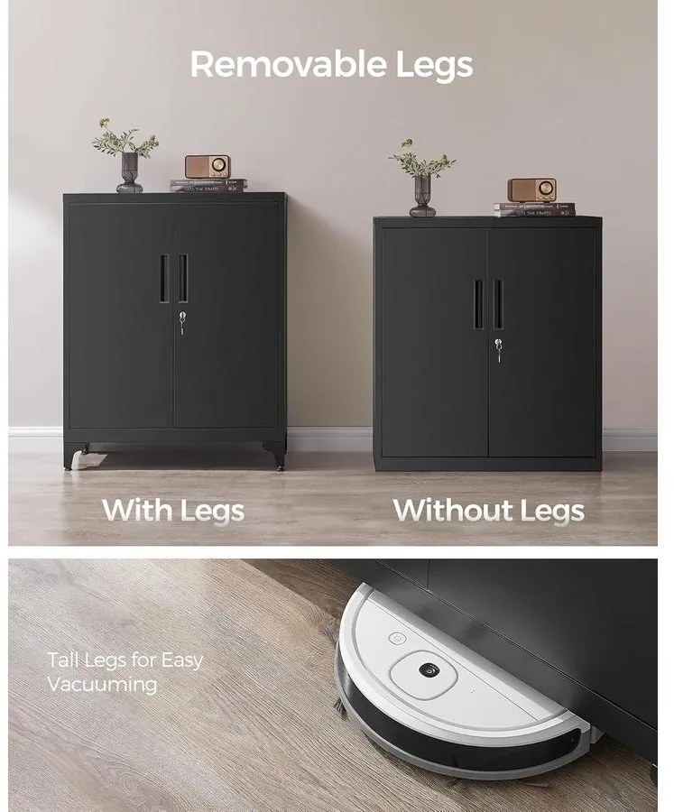 Iratszekrény, többfunkciós garázsszekrény, irodai szekrény 2 ajtóval fekete színben