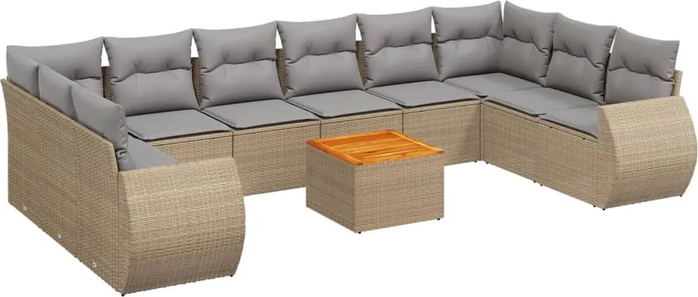 vidaXL 11 részes bézs polyrattan kerti ülőgarnitúra párnákkal