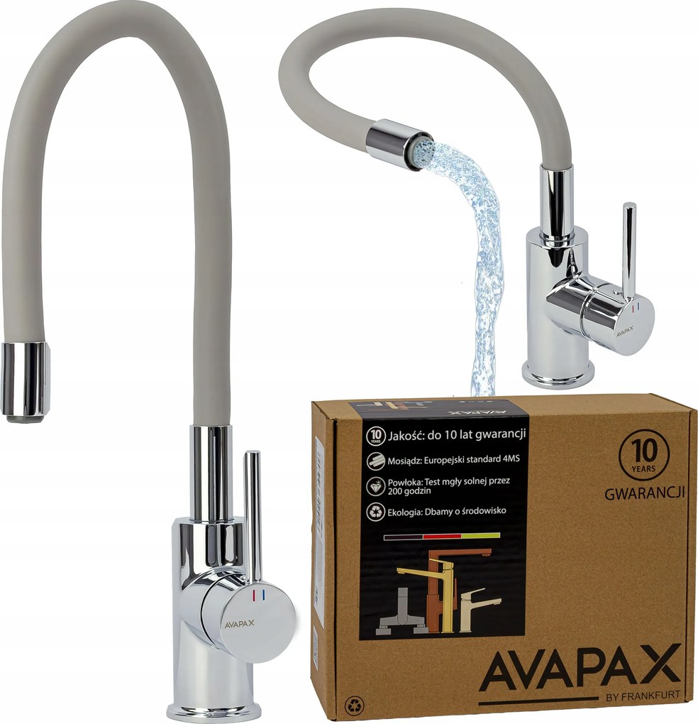 Konyhai álló csaptelep mosogatóhoz sárgaréz flexibilis kifolyócső szürke szilikon