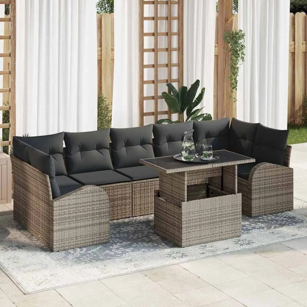 vidaXL Kerti Kanapé Szett párnával tárolóval 8 pcs Szürke Poly Rattan