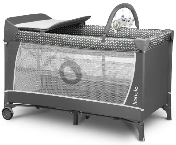 Lionelo - FLOWER utazóágy, szürke, skandináv stílus