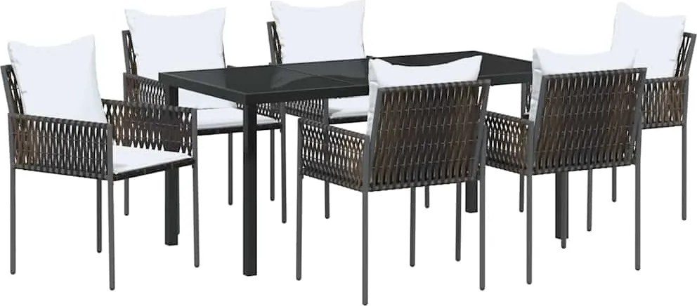 vidaXL Kert étkező szett 7 pcs Barna és fekete PE Rattan