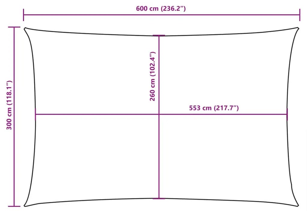 fekete téglalap alakú oxford-szövet napvitorla 3 x 6 m